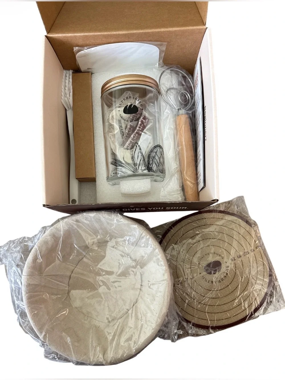 Superbaking Sourdough Starter Jar Kit Proofing Basket Silicone Bread Sling New